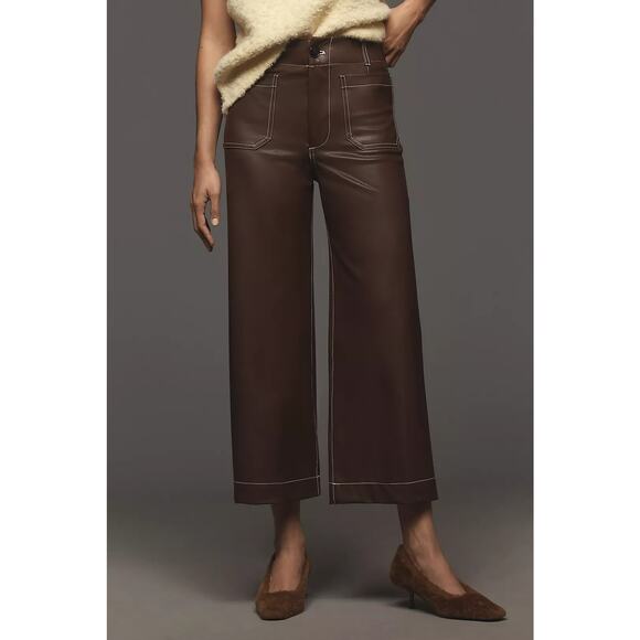 NWT Anthropologie The Colette Cropped Wide-Leg Pants by Maeve Faux-Leather SZ 31 - Picture 3 of 5